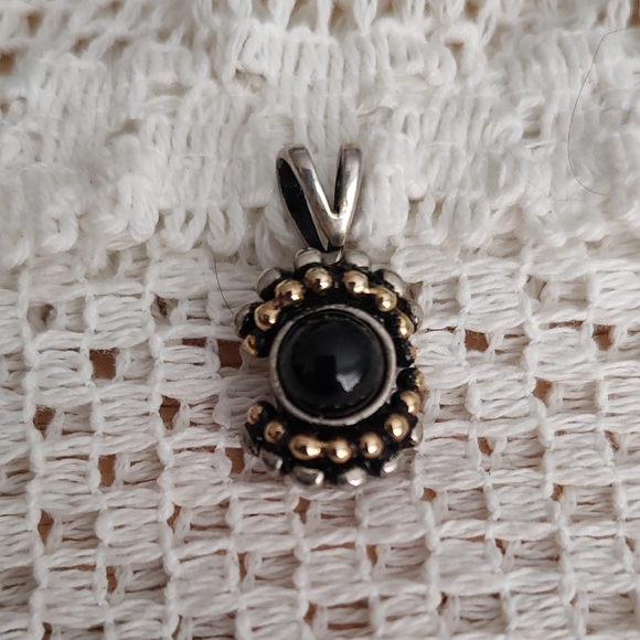 Jewelry - Sterling Silver Black Stone Pendant with Gold Accents